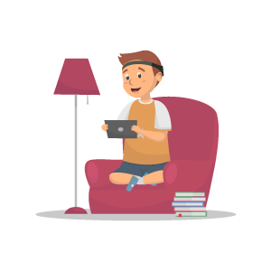 Image of boy on couch with tablet and brain sensing headset