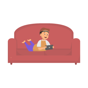 image of boy on couch with a tablet
