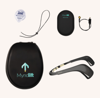 Myndlift neurofeedback equipment bundle including Muse headband, electrodes, cables, and carrying case