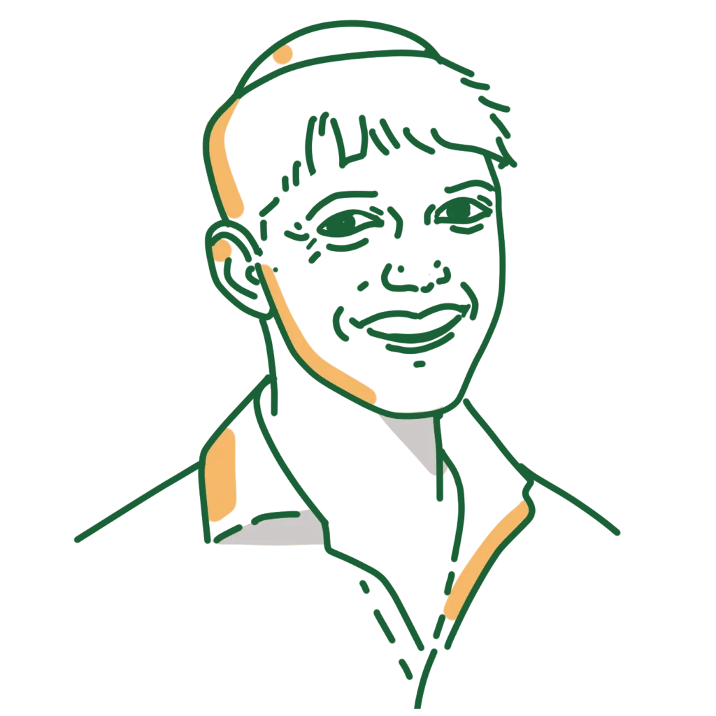 Minimalist line art portrait of a smiling man with short hair