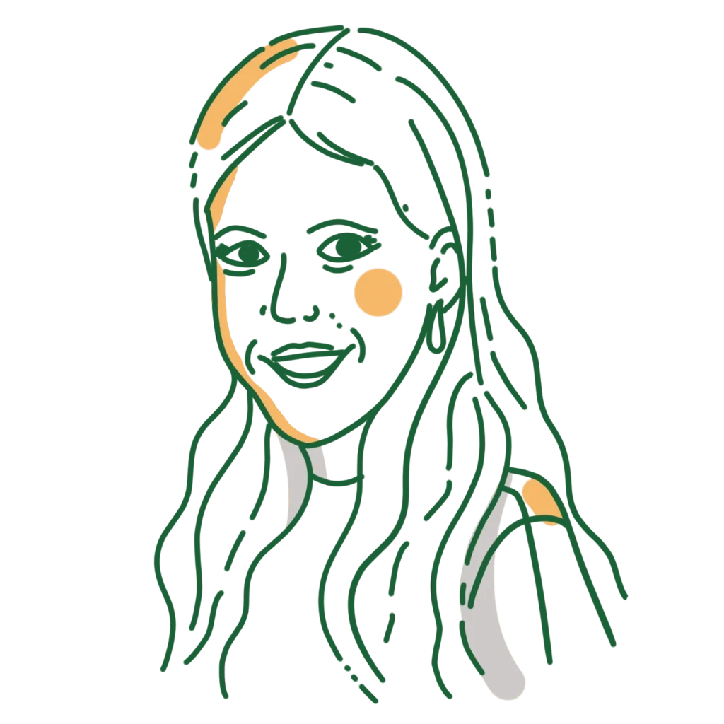 Minimalist line art portrait of a smiling woman with long hair