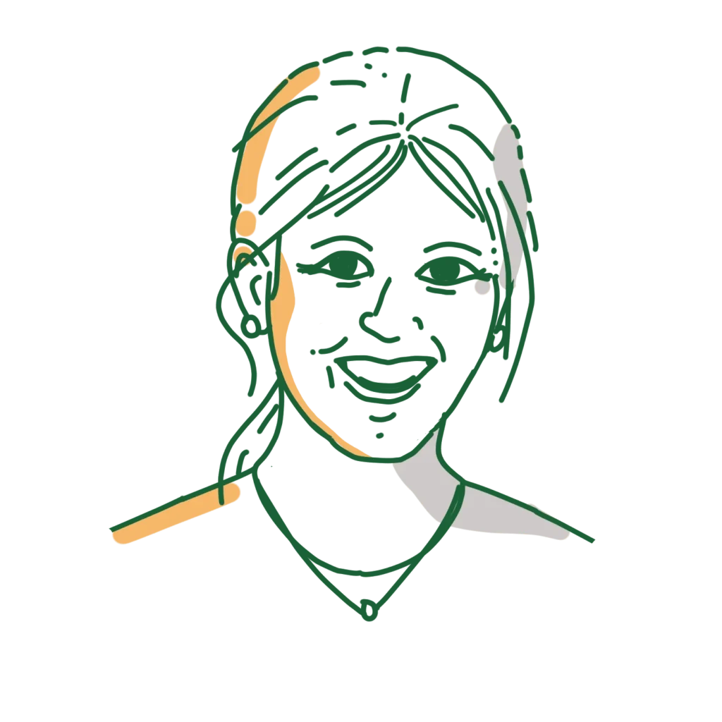 Minimalist line art portrait of a smiling woman with long hair