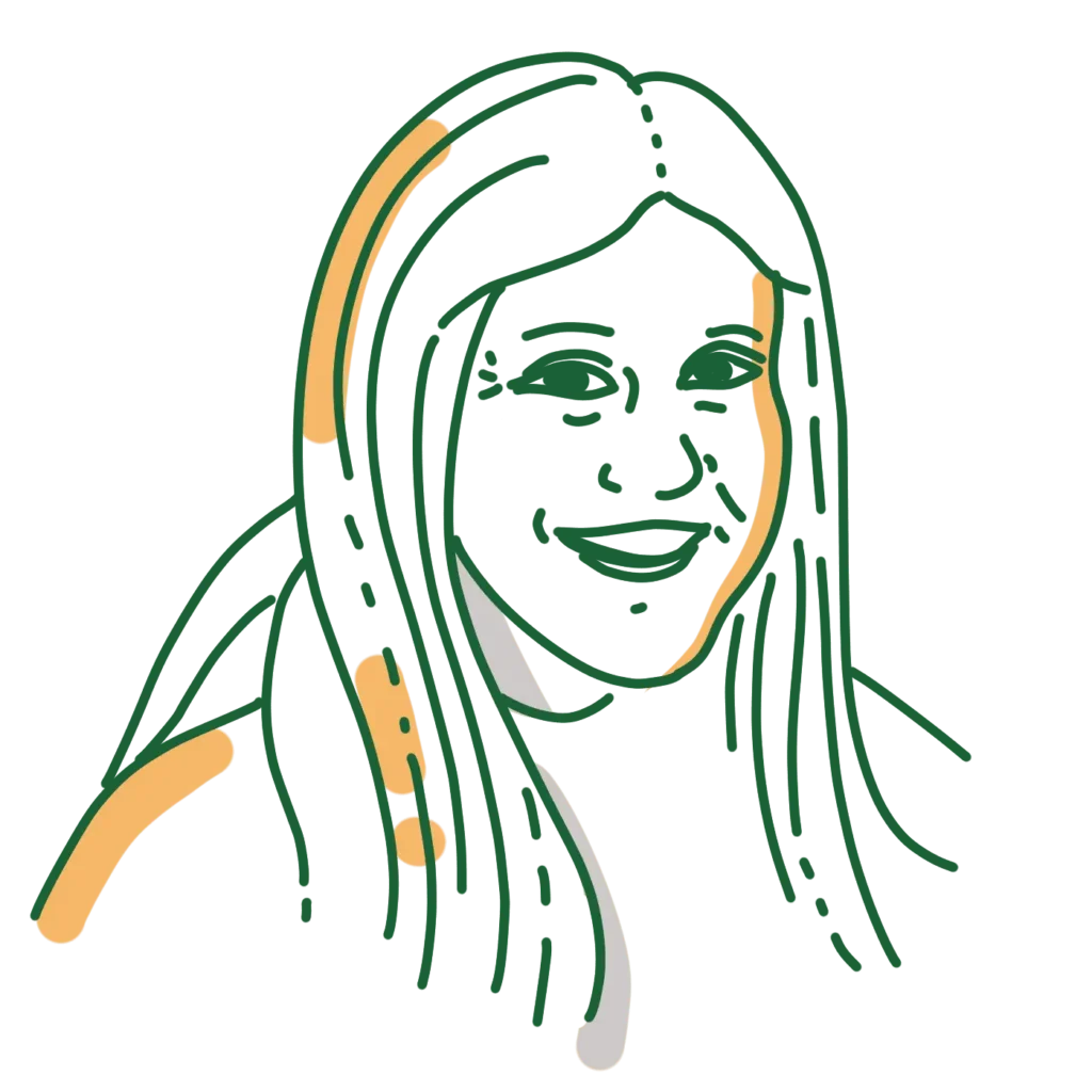 Minimalist line art portrait of a smiling woman with long hair