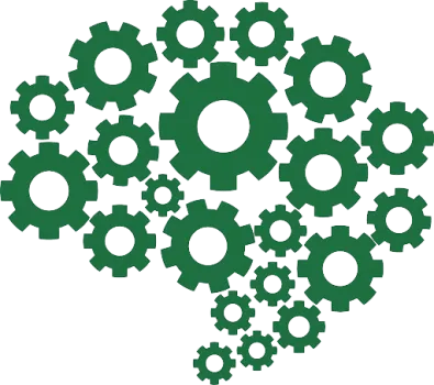 Green gear-shaped brain icon