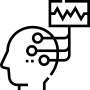 Human head profile with brain nodes and EEG brainwave chart icon