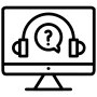 Computer monitor with headset and question mark icon representing online customer support